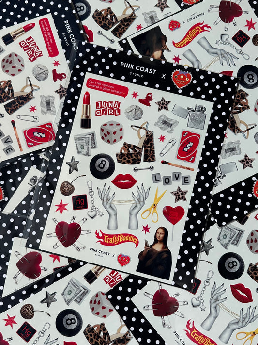 ❤️🖤 Junk in Love Sticker Sheet: Pink Coast Studio x DIY Craft Club