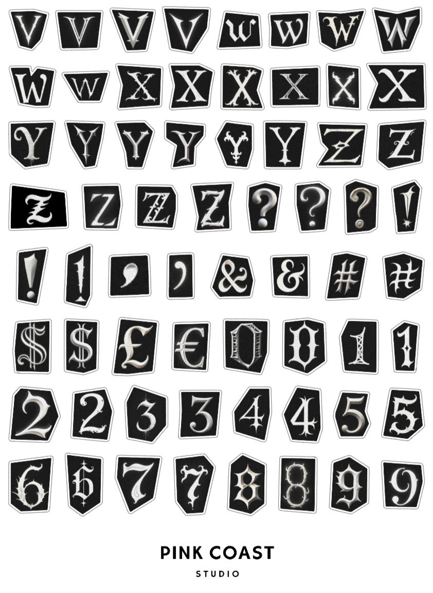 Gothic Ransom Letters Sticker Sheet Set - 3 Sheets