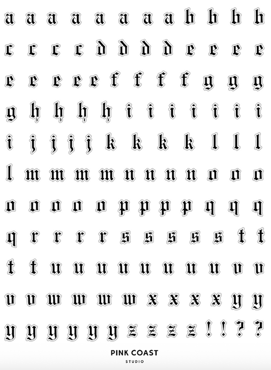 Old English Alphabet Letters Sticker Sheet Set - 2 Sheets