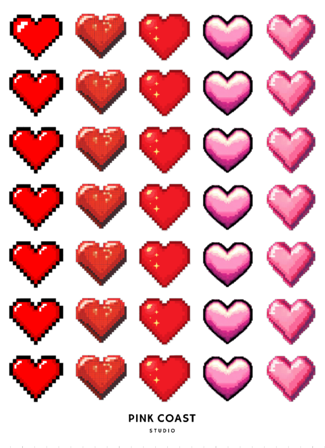 Pixelated Hearts Large Sticker Sheet ❤️