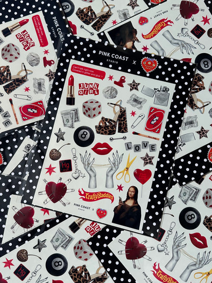 ❤️🖤 Junk in Love Sticker Sheet: Pink Coast Studio x DIY Craft Club
