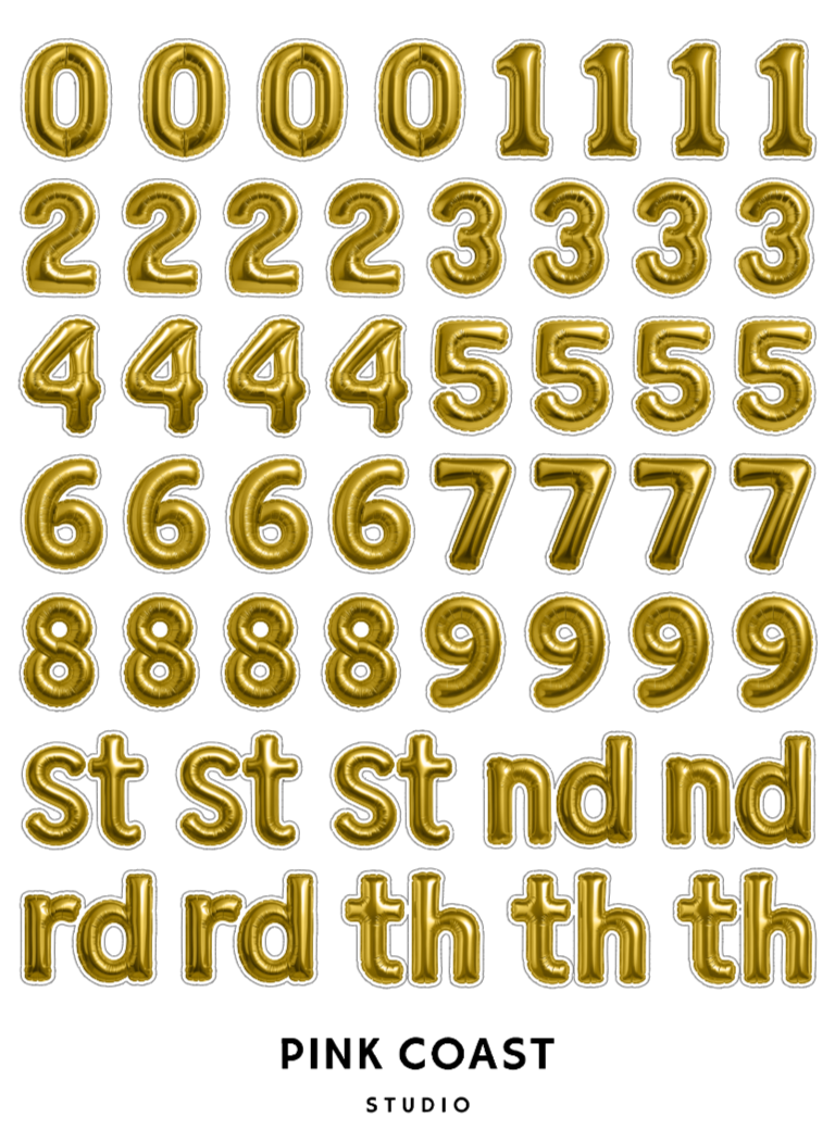 ✨🎈Golden Celebration Balloon Numbers Large Sticker Sheet