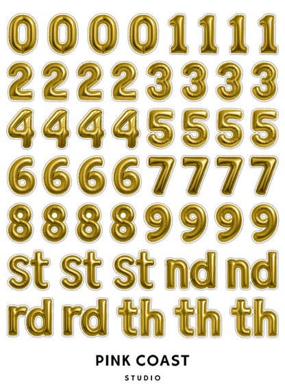 ✨🎈Golden Celebration Balloon Numbers Large Sticker Sheet