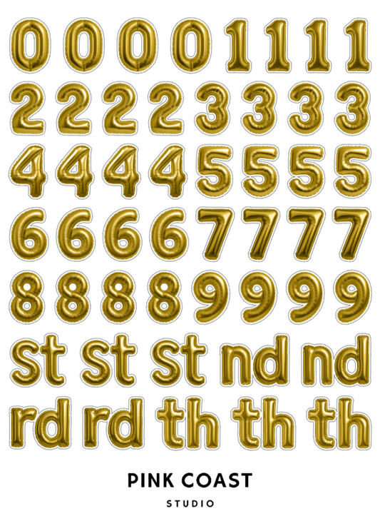 ✨🎈Golden Celebration Balloon Numbers Large Sticker Sheet
