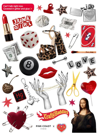 ❤️🖤 Junk in Love Sticker Sheet: Pink Coast Studio x DIY Craft Club