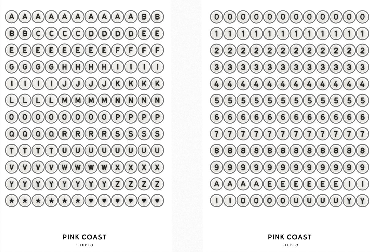 Mini Bead Letters and Numbers Sticker Set - (2 Sheets)