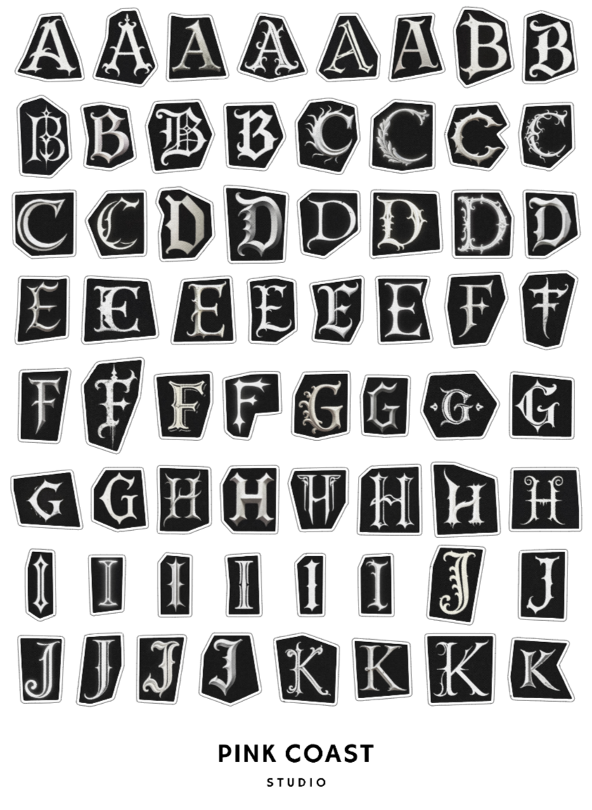 Gothic Ransom Letters Sticker Sheet Set - 3 Sheets