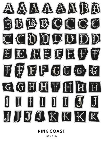 Gothic Ransom Letters Sticker Sheet Set - 3 Sheets