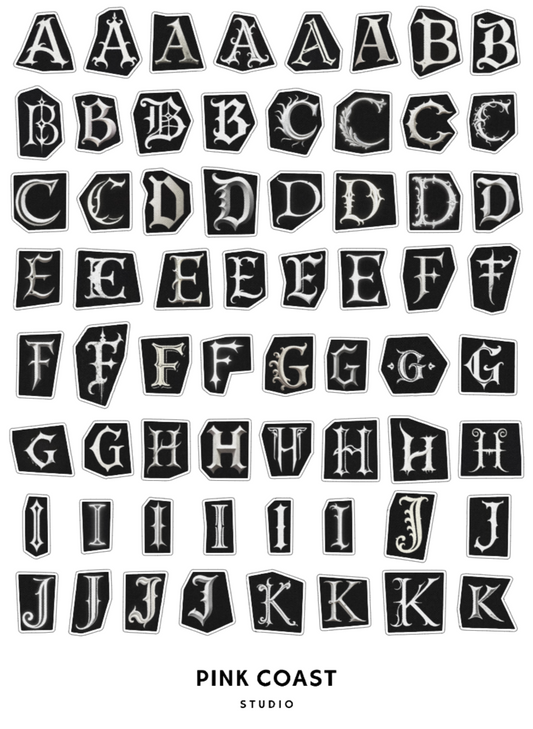 Gothic Ransom Letters Sticker Sheet Set - 3 Sheets