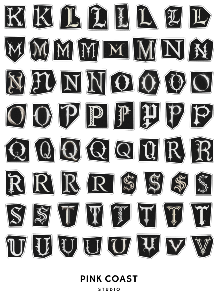 Gothic Ransom Letters Sticker Sheet Set - 3 Sheets