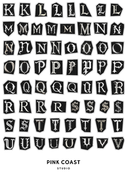 Gothic Ransom Letters Sticker Sheet Set - 3 Sheets