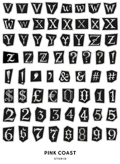 Gothic Ransom Letters Sticker Sheet Set - 3 Sheets