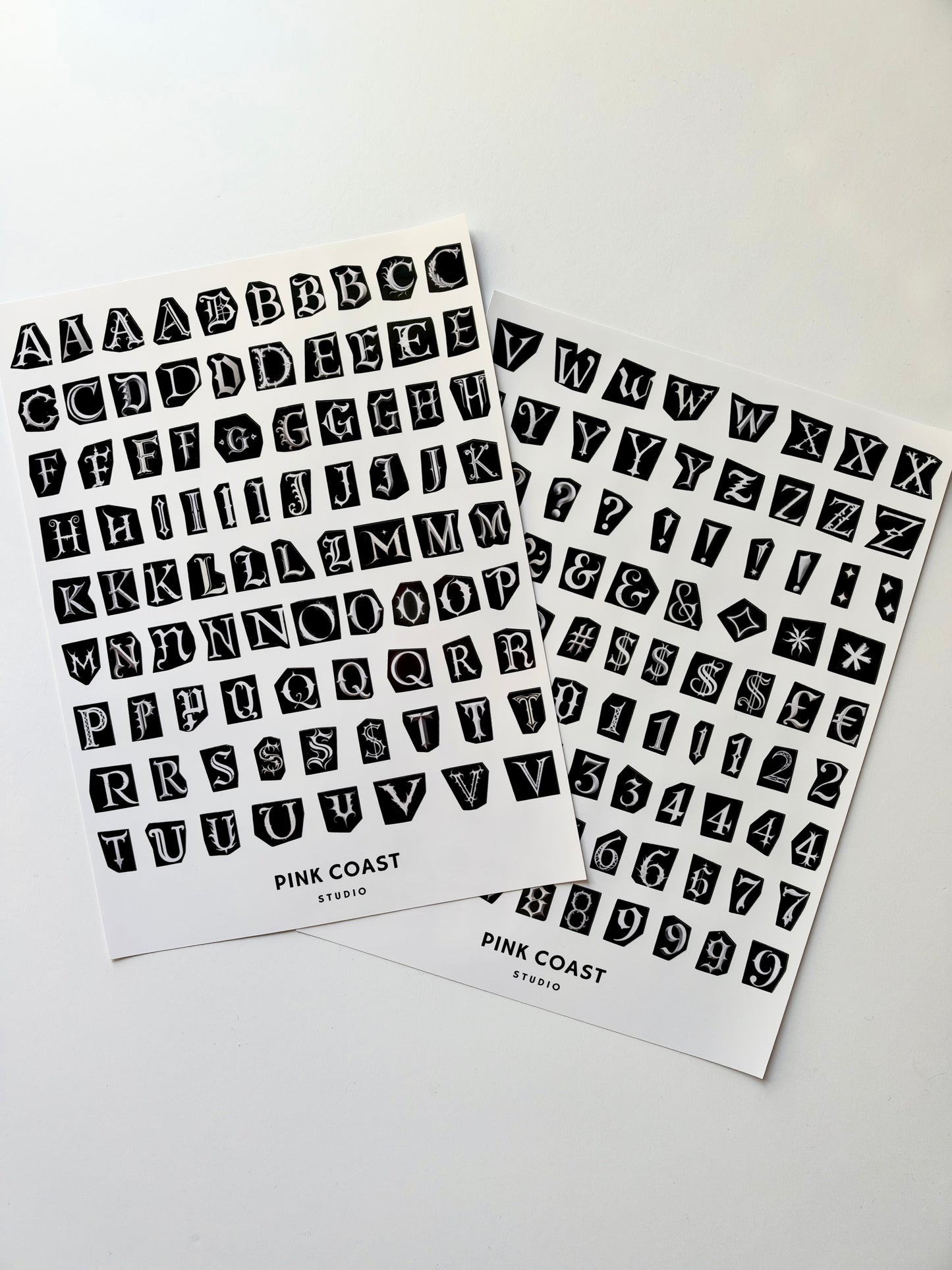 Gothic Ransom Alphabet Letters Sticker Sheets