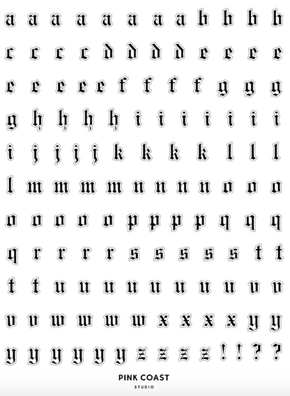 Old English Alphabet Letters Sticker Sheet Set - 2 Sheets