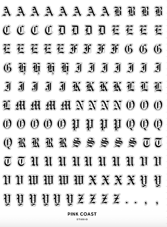 Old English Alphabet Letters Sticker Sheet Set - 2 Sheets