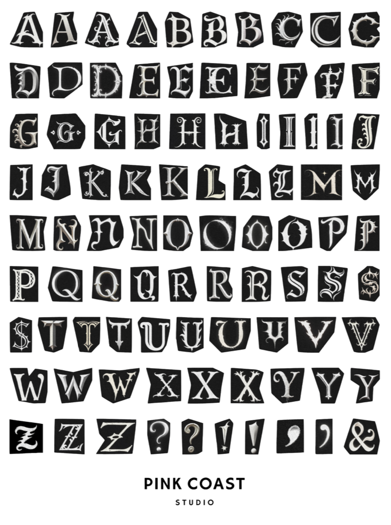Gothic Ransom Alphabet Letters Sticker Sheets