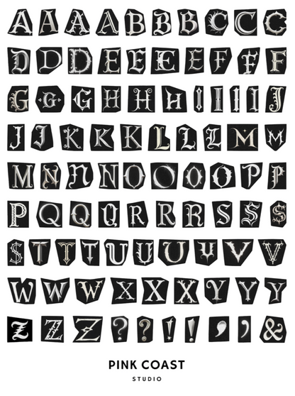 Gothic Ransom Alphabet Letters Sticker Sheets