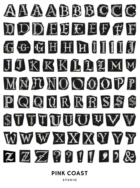Gothic Ransom Alphabet Letters Sticker Sheets