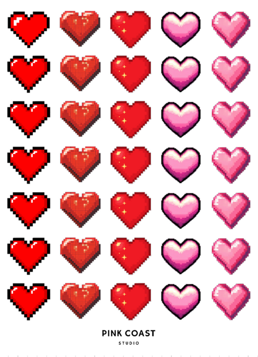 Pixelated Hearts Large Sticker Sheet ❤️