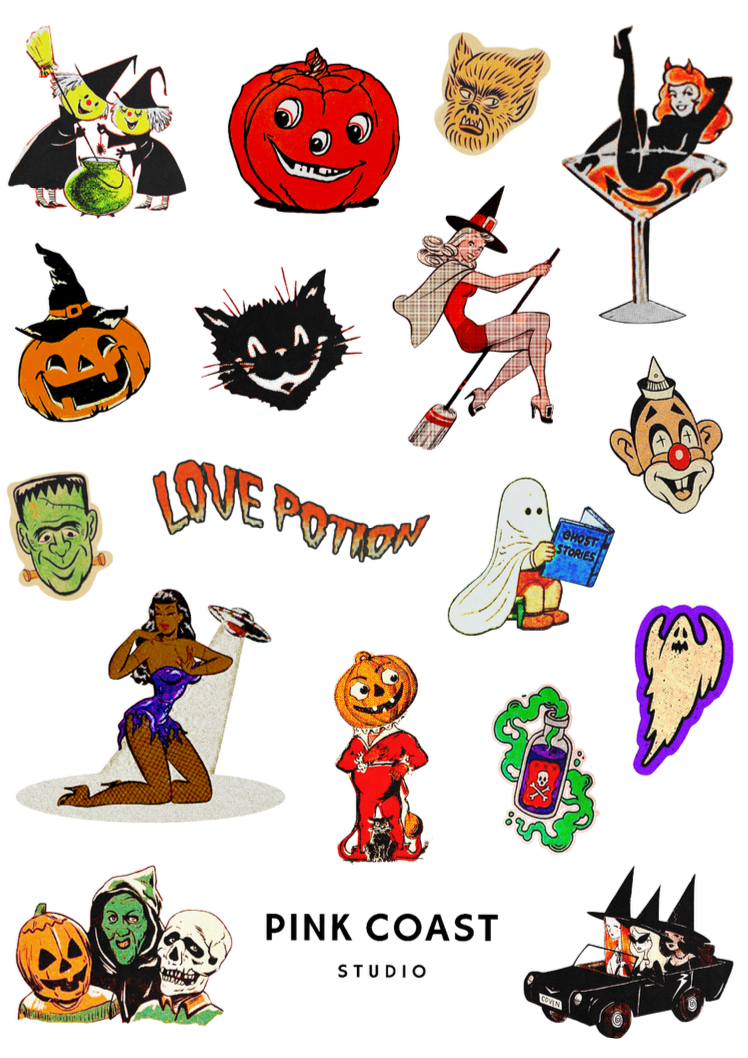 Retro Halloween II Large Sticker Sheet
