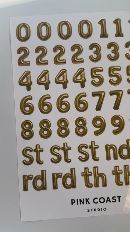 ✨🎈Golden Celebration Balloon Numbers Large Sticker Sheet